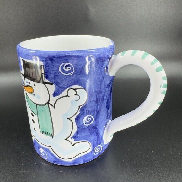 Deruta Italian Pottery Coffee Mug Cup Christmas Holiday Snowman Italy Handmade - Picture 12 of 13
